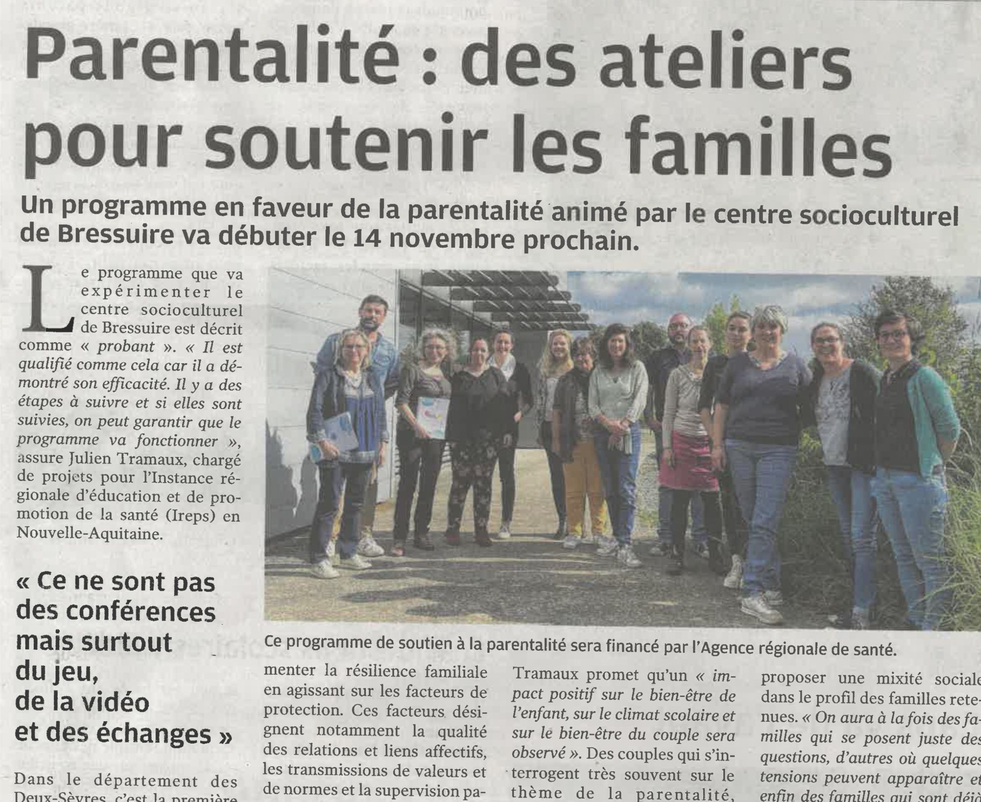 Parentalité : des ateliers pour soutenir les familles à Bressuire