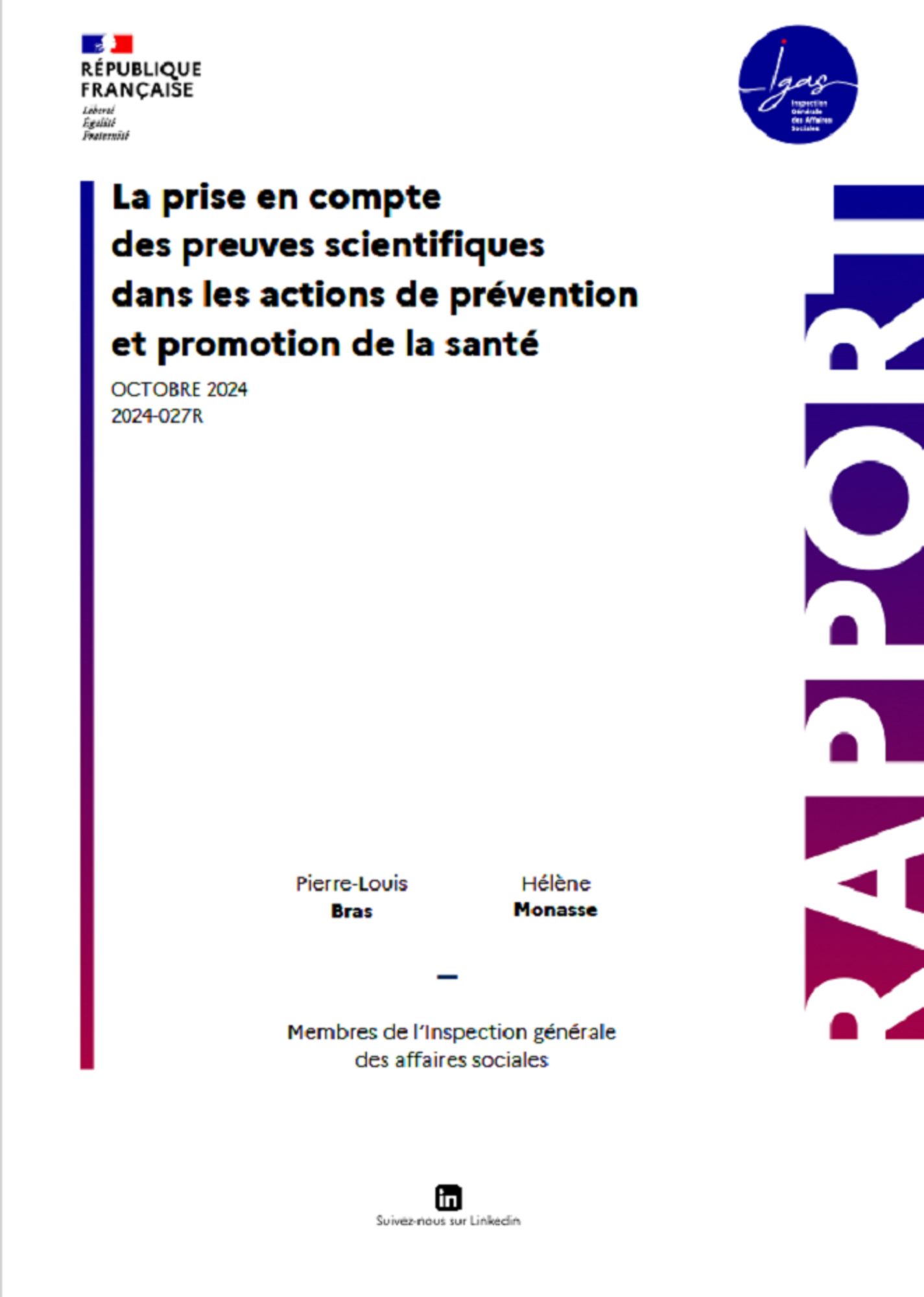PSFP dans le rapport de l’IGAS « La prise en compte des preuves scientifiques dans les actions de prévention et de promotion santé »